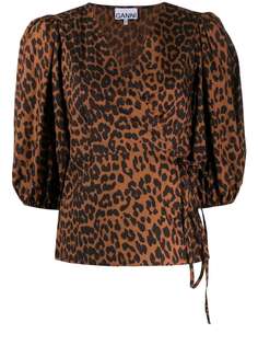 GANNI блузка с запахом и леопардовым принтом