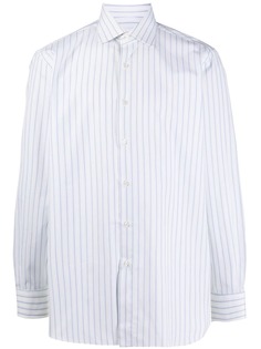 Brioni рубашка в тонкую колосу с косым воротником