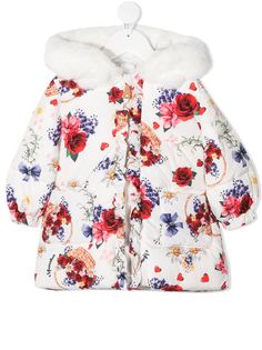 Monnalisa пуховик с цветочным принтом