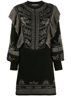 Alberta Ferretti платье-трапеция с оборками и вышивкой