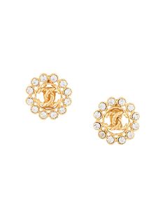 Chanel Pre-Owned серьги-клипсы с кристаллами и логотипом CC