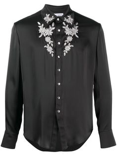 Paco Rabanne рубашка с длинными рукавами и цветочной аппликацией