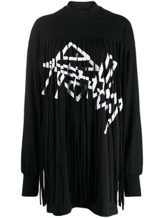 Palm Angels FRINGED OVER DRESS BLACK WHITE