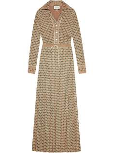 Gucci платье макси из ткани ламе с логотипом Square G
