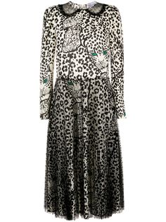 RedValentino платье с леопардовым принтом и вставками из тюля