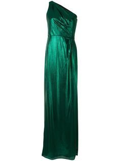 Marchesa Notte платье на одно плечо с эффектом металлик