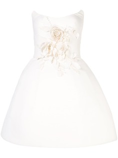 Oscar de la Renta платье без бретелей с цветочной 3D аппликацией