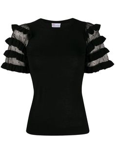 RedValentino трикотажный топ с оборками на рукавах