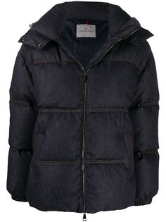 Moncler джинсовый пуховик с поясом