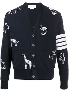 Thom Browne кардиган с полосками 4-Bar и вышивкой