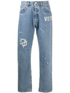 Vetements прямые джинсы с эффектом потертости