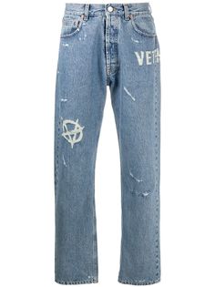 Vetements прямые джинсы с эффектом потертости