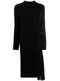 Sacai платье-свитер фактурной вязки с плиссированной вставкой сбоку