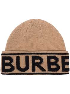 Burberry кашемировая шапка бини с логотипом вязки интарсия