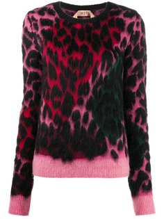 Nº21 жаккардовый свитер с леопардовым принтом