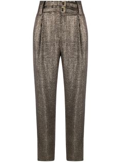 Pinko брюки с завышенной талией и эффектом металлик