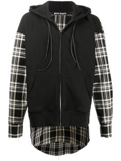 Palm Angels panelled check-pattern drawstring hoodie