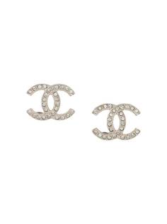 Chanel Pre-Owned серьги со стразами и логотипом CC