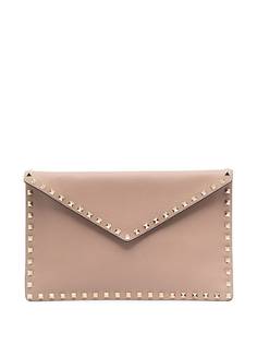Valentino Garavani pink Rockstud leather clutch bag