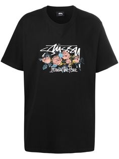 Stussy футболка с цветочным принтом и логотипом