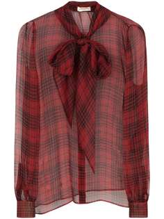 Saint Laurent check-pattern pussy-bow blouse