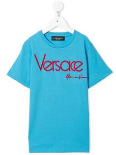 Young Versace logo-print crew neck T-Shirt