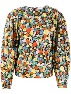 GANNI floral print puff-sleeves blouse
