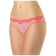 Lowry Трусы бикини в полоску с узким кружевом, размер XL, коралловый