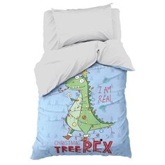 Постельное белье 1.5-спальное Этель Tree Rex, бязь, 50 х 70 см голубой/серый
