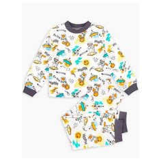 Пижама Веселый Малыш размер 92, белый/коричневый/голубой