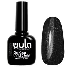Гель-лак WULA Gel Coat, 10 мл, оттенок 347 черный с мелким голографическим глиттером