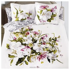 Постельное белье евростандарт Mona Liza Magnolia сатин, 50 х 70 и 70 х 70 см цветы на белом