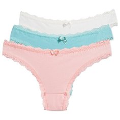 Magic lady Набор трусов бразильяна с кружевом, 3 шт., размер 46, светло-бежевый/светло-розовый/бирюзовый