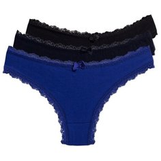 Magic lady Набор трусов бразильяна с кружевом, 3 шт., размер 46, черный/темно-синий/синий
