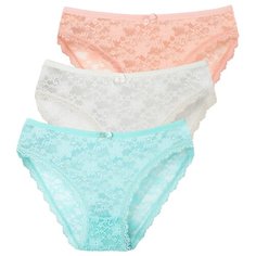 Magic lady Набор трусов кружевные слипы средней посадки, 3 шт., размер 42, коралловый/шампань/бирюзовый