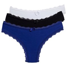 Magic lady Набор трусов бразильяна с кружевом, 3 шт., размер 50, белый/черный/синий