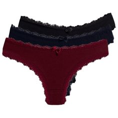 Magic lady Набор трусов бразильяна с кружевом, 3 шт., размер 50, черный/темно-синий/бордовый