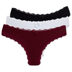 Magic lady Набор трусов бразильяна с кружевом, 3 шт., размер 50, черный/бордовый/белый