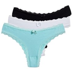 Magic lady Набор трусов бразильяна с кружевом, 3 шт., размер 50, черный/бирюзовый/белый