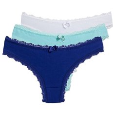 Magic lady Набор трусов бразильяна с кружевом, 3 шт., размер 50, белый/синий/бирюзовый