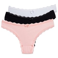 Magic lady Набор трусов бразильяна с кружевом, 3 шт., размер 46, белый/черный/светло-розовый
