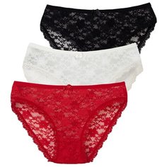 Magic lady Набор трусов кружевные слипы средней посадки, 3 шт., размер 48, черный/шампань/красный