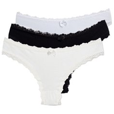 Magic lady Набор трусов бразильяна с кружевом, 3 шт., размер 50, белый/черный/светло-бежевый