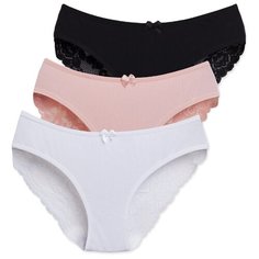 Magic lady Набор трусов слипы классической посадки с кружевом и бантиком, 3 шт., размер 40, белый/черный/светло-оранжевый