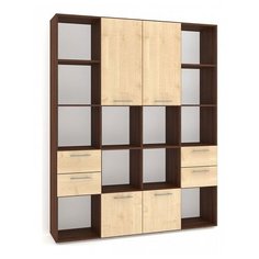 Стеллаж Баронс Бриз СТ.094.1600-01 12 полок, 4 ящика, материал: ЛДСП, ШxГxВ: 160х35х201.6 см, орех Экко (Донской)