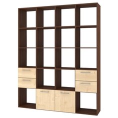 Стеллаж Баронс Бриз СТ.093.1600-01 16 полок 4 ящика, материал: ЛДСП, ШxГxВ: 160х35х201.6 см, орех экко