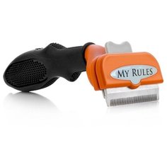 Щетка-триммер My Rules для кошек и собак, размер M черный/оранжевый