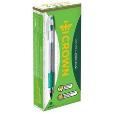 CROWN Набор гелевых ручек Hi-Jell Grip, 0.5 мм, 12 штук, зеленый цвет чернил