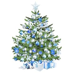 Штора с елкой BONDIBON Самая компактная елка (ВВ2055), белый/голубой/зеленый