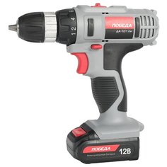 Аккумуляторная дрель-шуруповерт Победа ДА-12/1 Ли Li-Ion 2.2 А·ч 12 В х1 коробка 32 Н·м серый/черный